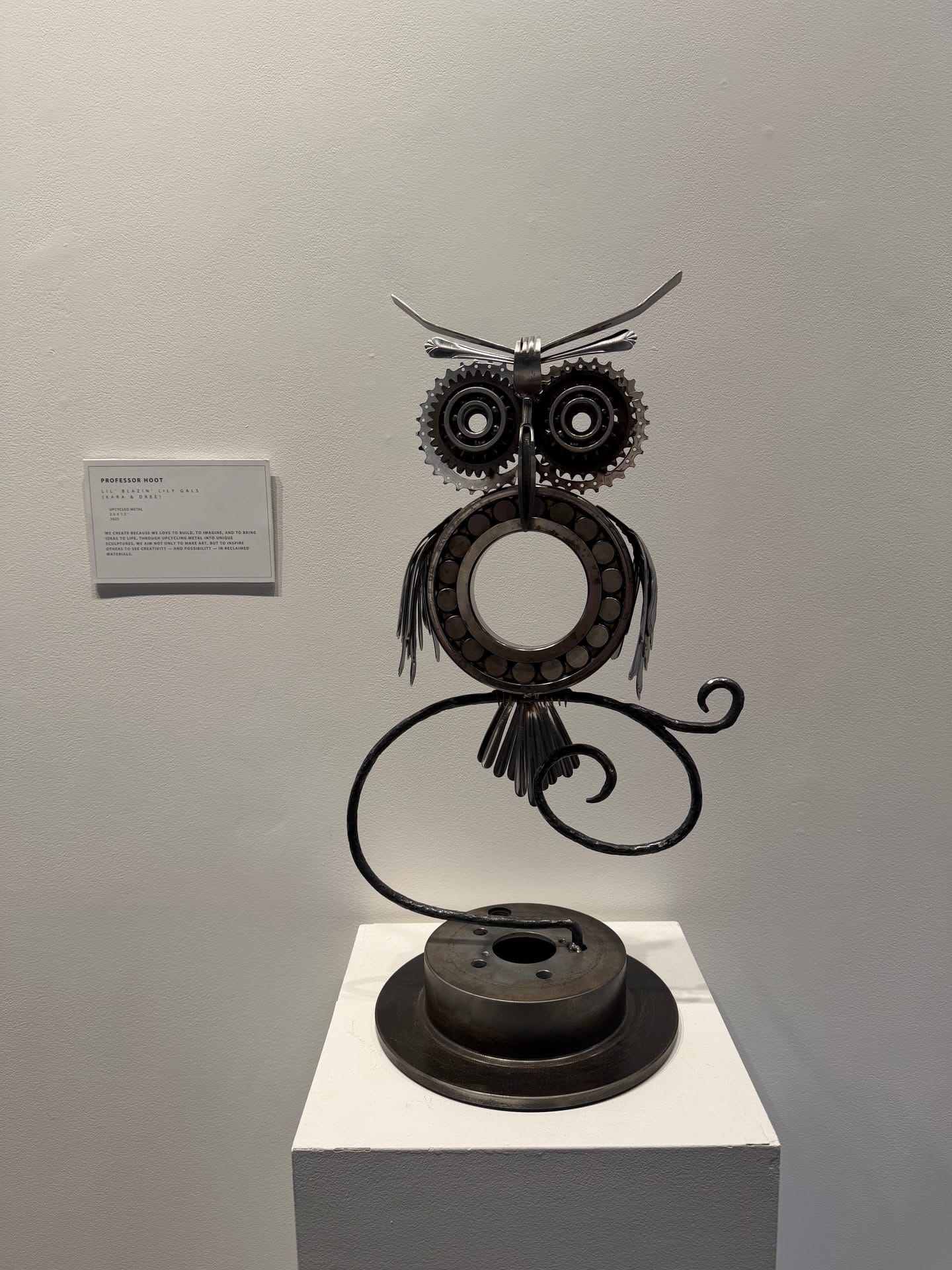 Professor Hoot, an owl sculpture made from reclaimed metal components